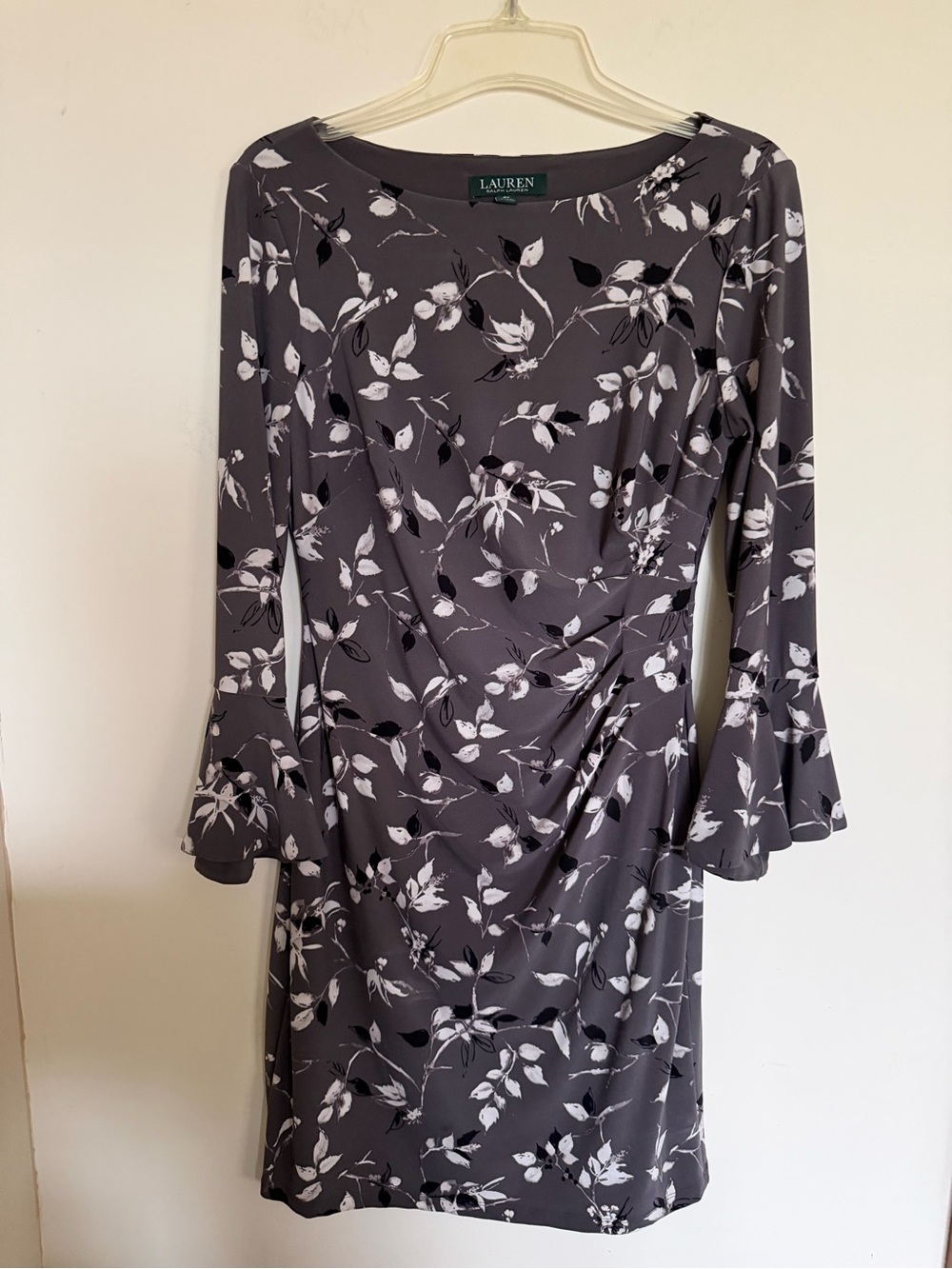 Lauren Ralph Lauren Charcoal Floral Long-Sleeve Sheath Dress